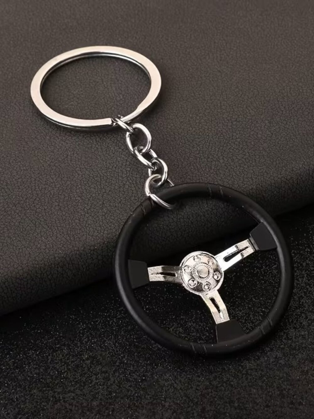Silver 3 Spoke Racing Steering Wheel Keychain Drift Car Key Ring Enthusiast Gift